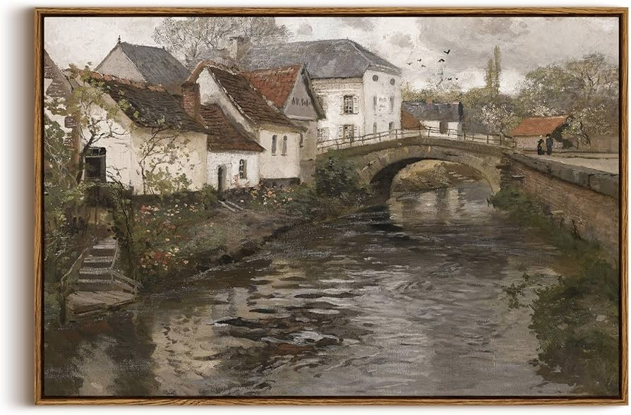 InSimSea Framed Canvas Wall Art Vintage Decor, Riverside Small Town Large Canvas Prints Home Deco... | Amazon (US)