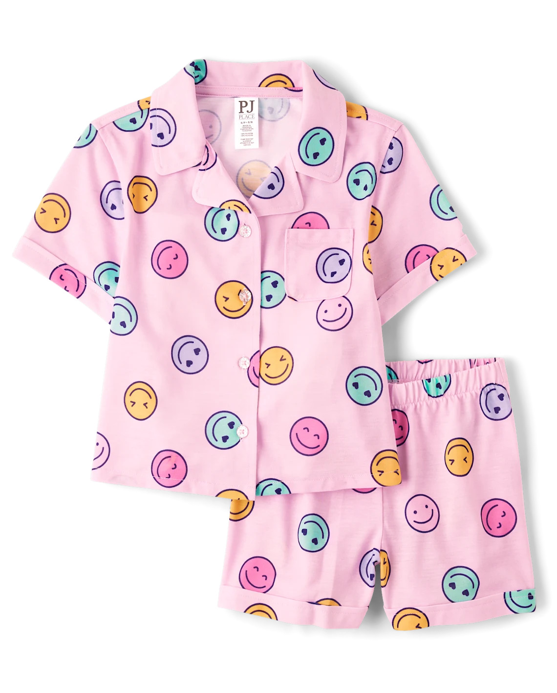 Girls Rainbow Happy Face Button Front Pajamas - pink | The Children's Place