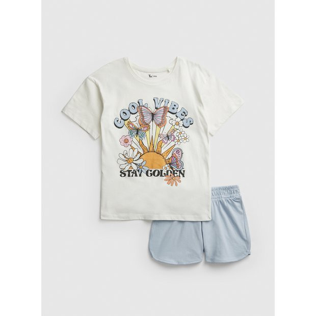 Buy White Stay Golden T-Shirt and Blue Shorts - 3 years | Skirts and shorts | Tu | Tu Clothing