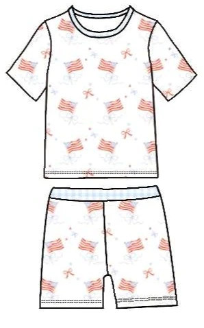 Flags and Bows Two Piece Bamboo Short Pajama Set | Sweet Tupelo Clothing