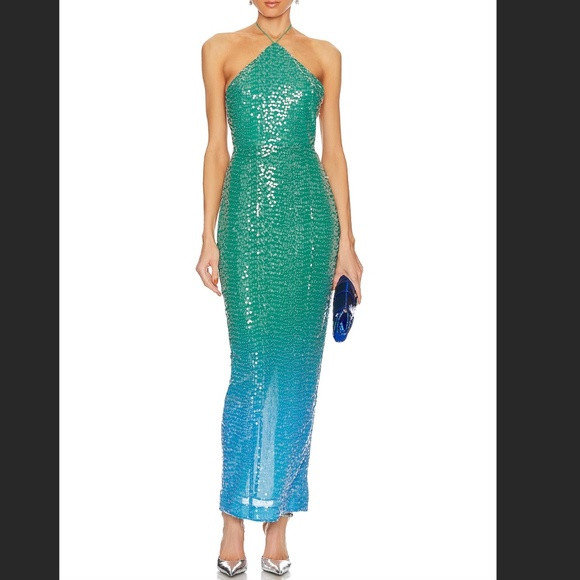 BNWT Sau Lee Jasmin Dress in Green Blue Ombre | Poshmark