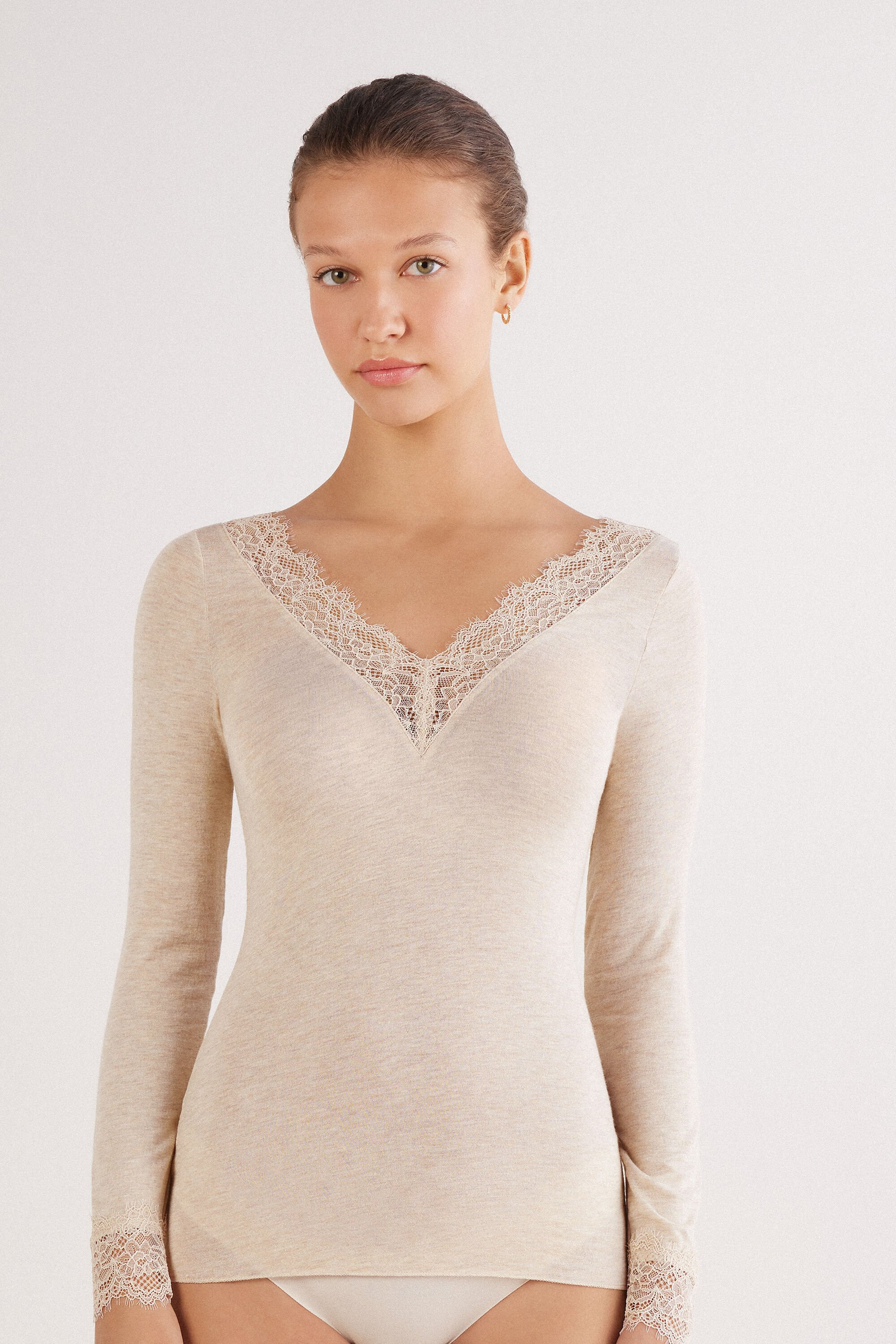 Modal Cashmere Lace Long Sleeve Shirt | Intimissimi | Intimissimi (US)