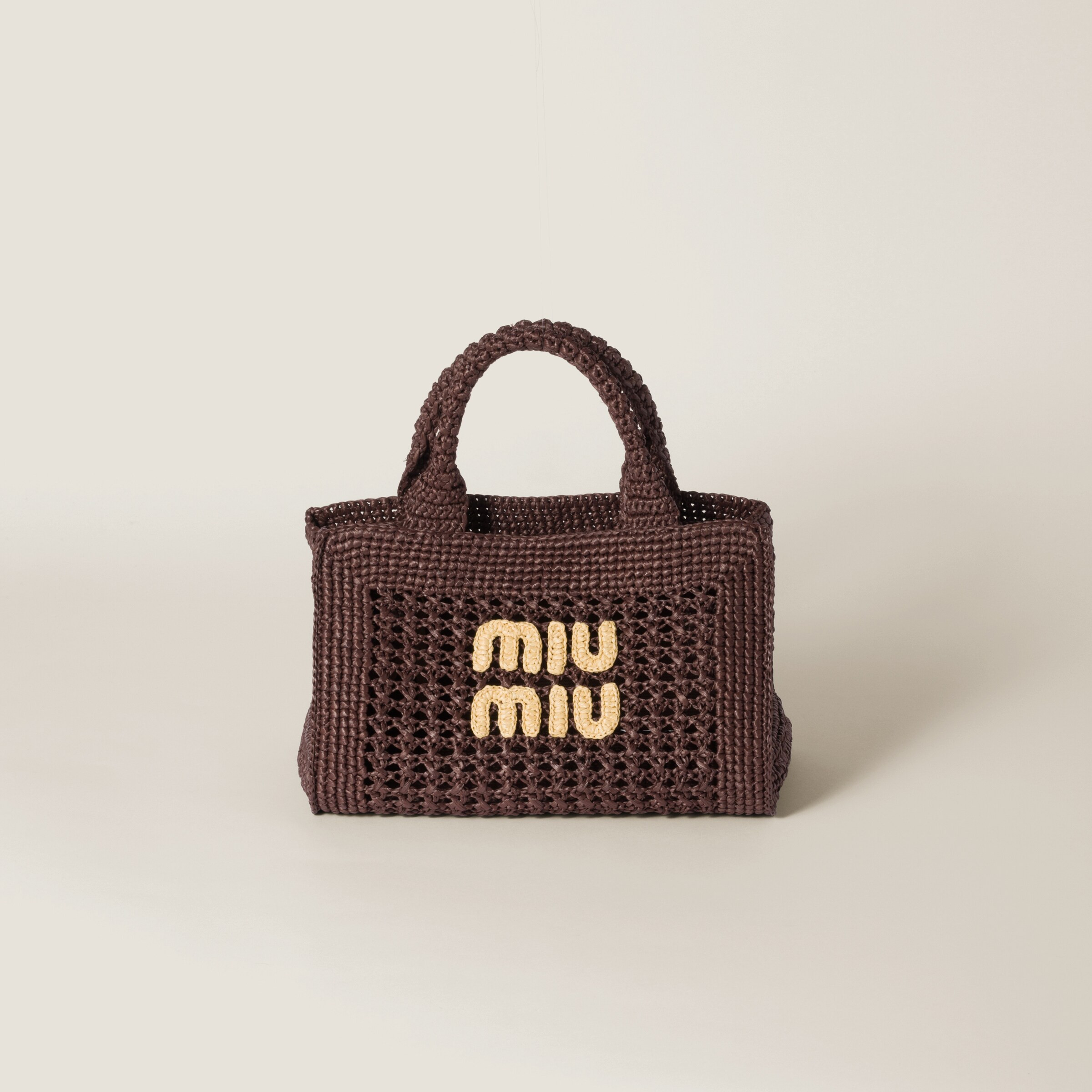 Cocoa Brown/natural Raffia-effect Woven Handbag | Miu Miu | Miu Miu UK