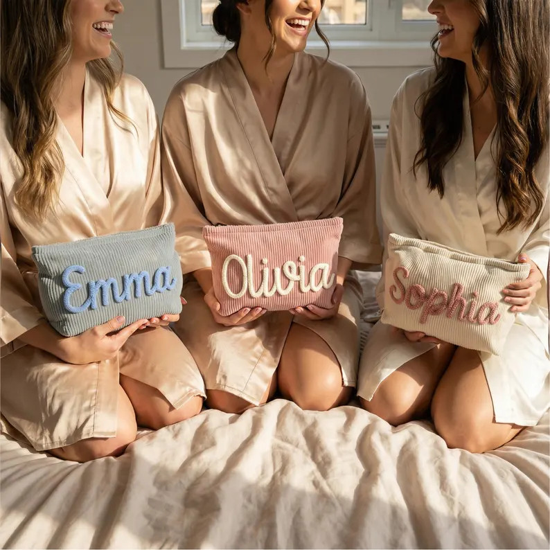 Set of Bridesmaid Proposal Gifts, Personalized Makeup Bag for Wedding Party, Custom Corduroy Cosm... | Etsy (US)