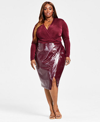 Nina Parker Trendy Plus Size Crossover Bodysuit & Trendy Plus Size Faux-Leather Skirt, Created fo... | Macys (US)