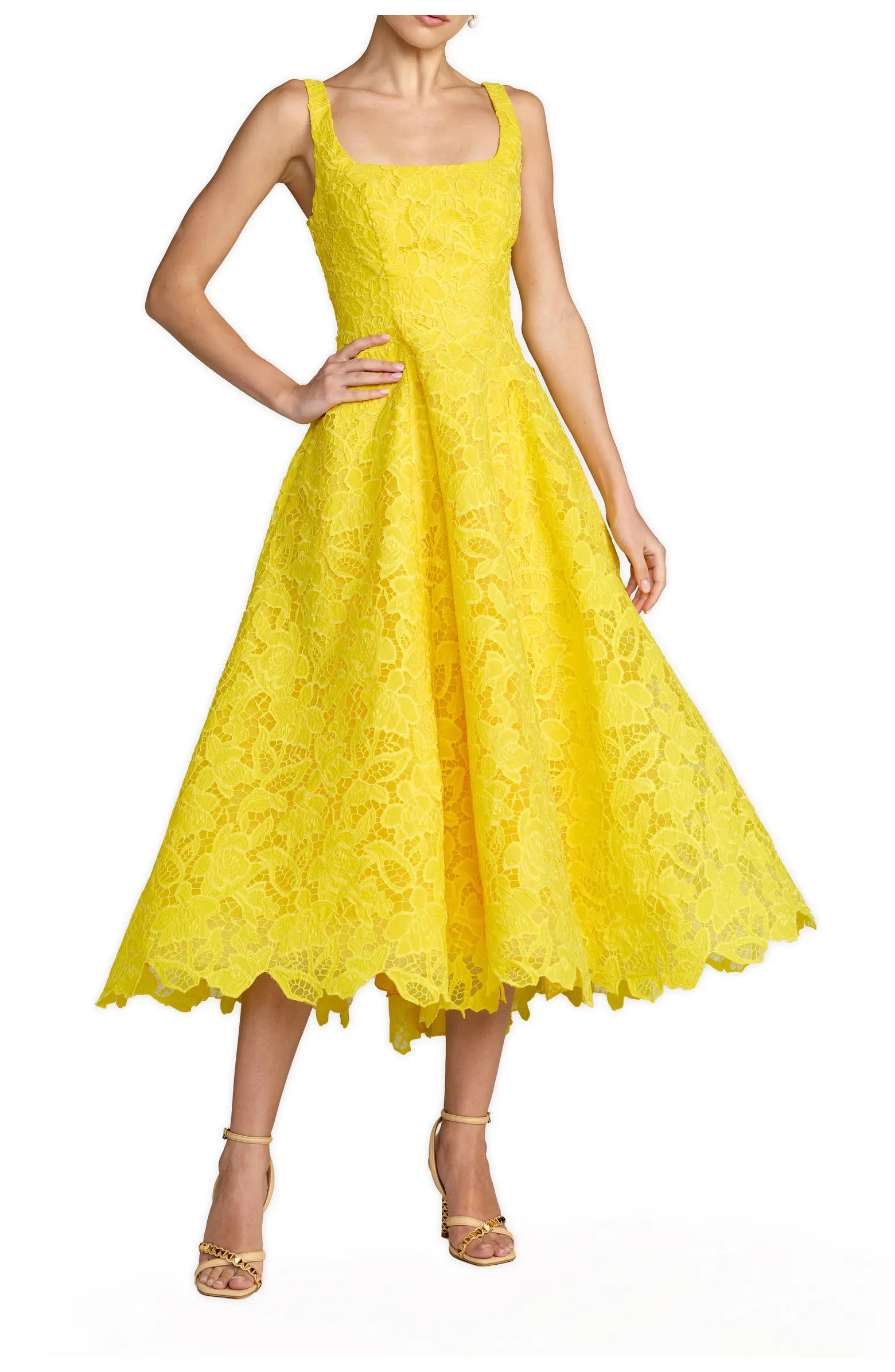 Sleeveless Lace Scoop Neck Midi Dress with Pockets | Nordstrom