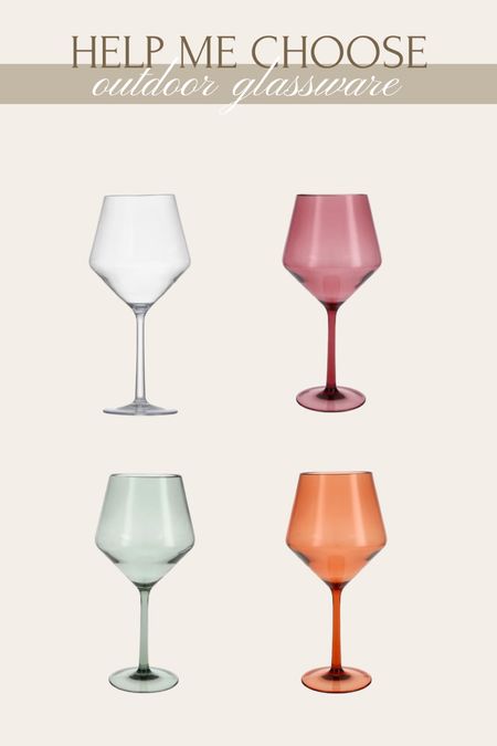 I’m loving these outdoor wine glasses! They’re acrylic so they’re safe around the pool! I can’t decide between the classic clear or the other three colors! They also come in more colors! Which one is your favorite? #acrylic #outdoor #glassware #acrylicglasses #acryliccups #plasticcups #poolsafe #poolwineglasses #plasticwineglasses 

#LTKSaleAlert #LTKSeasonal #LTKFindsUnder50