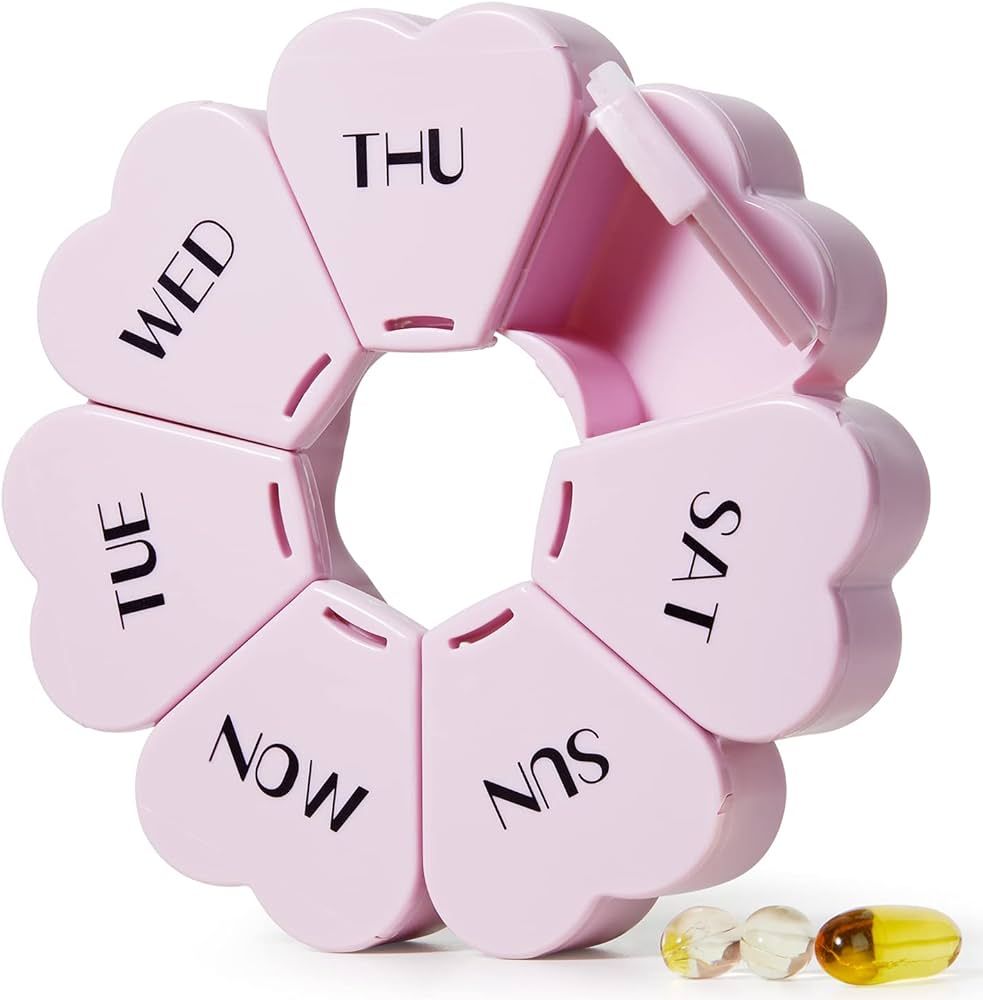 Cute Weekly Pill Box 7 Day, Heart Shaped Pill Case Organizer 1 time a Day, Purple Pink Pill Conta... | Amazon (US)