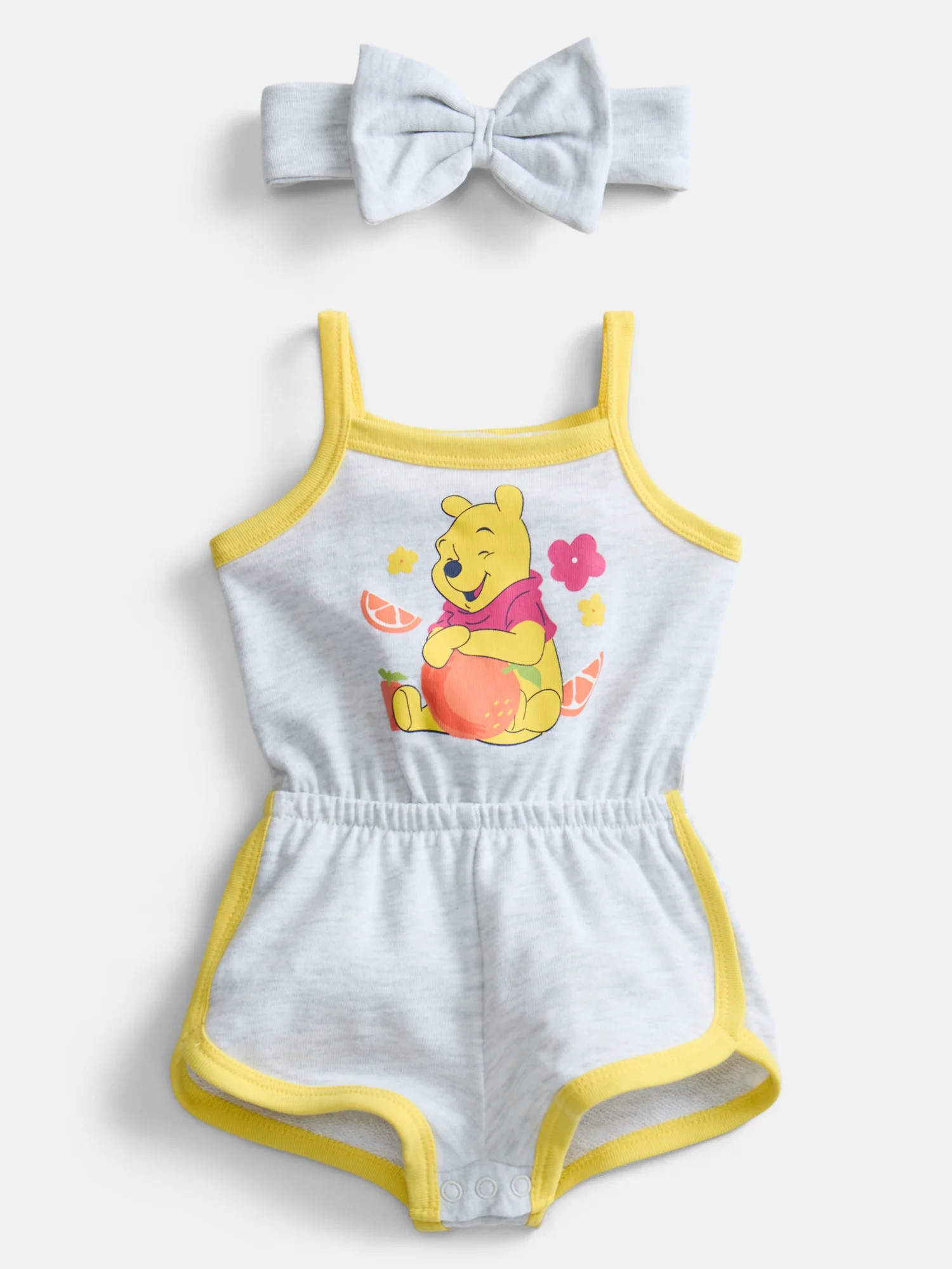 Winnie the Pooh Baby Girls Sleeveless Graphic Romper with Matching Bow Headband, Sizes 0/3M-24M -... | Walmart (US)