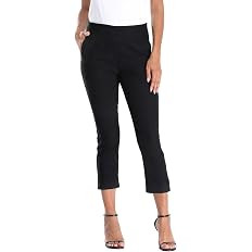 HDE Pull On Capri Pants for Women with Pockets Elastic Waist Cropped Work Pants | Amazon (US)