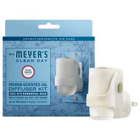 Mrs. Meyer's Clean Day Premium Scented Oil Plug-In, Diffuser & Air Freshener Kit, Rain Water, 1 Warmer And .67 fl oz Refill | Walmart (US)