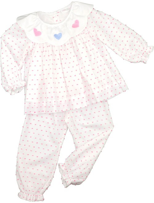 Pink Swiss Dot Embroidered Hearts Pant Set | Cecil and Lou