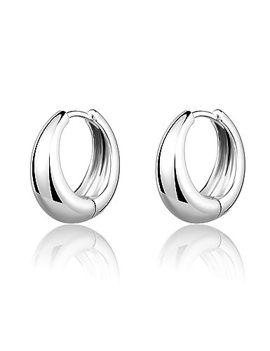 Small Silver Hoop Earrings for Women, Hypoallergenic Small Silver Huggie Hoop Earrings, Lightweight Chunky Huggie Hoop Earrings for Her | Amazon (US)