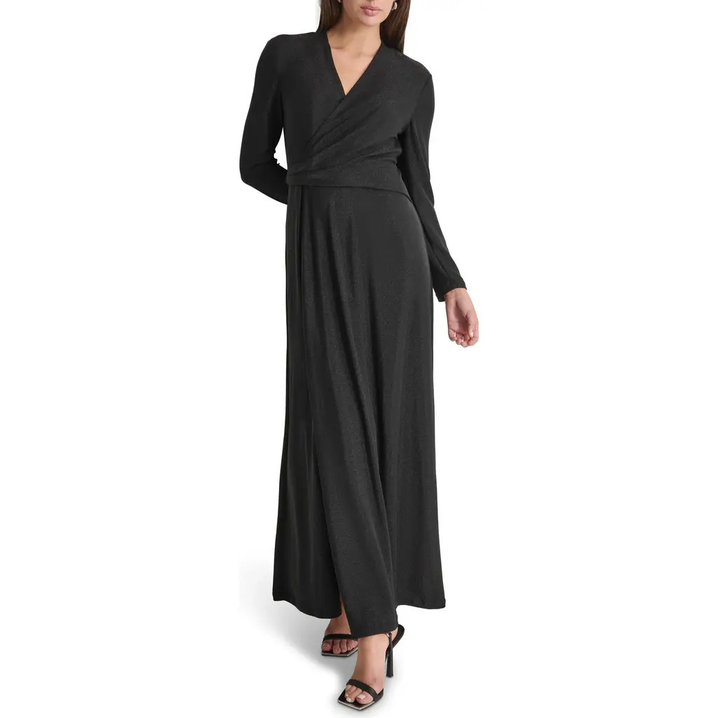 DKNY Long Sleeve A-Line Dress in Black/Black at Nordstrom Rack, Size 2 | Nordstrom Rack