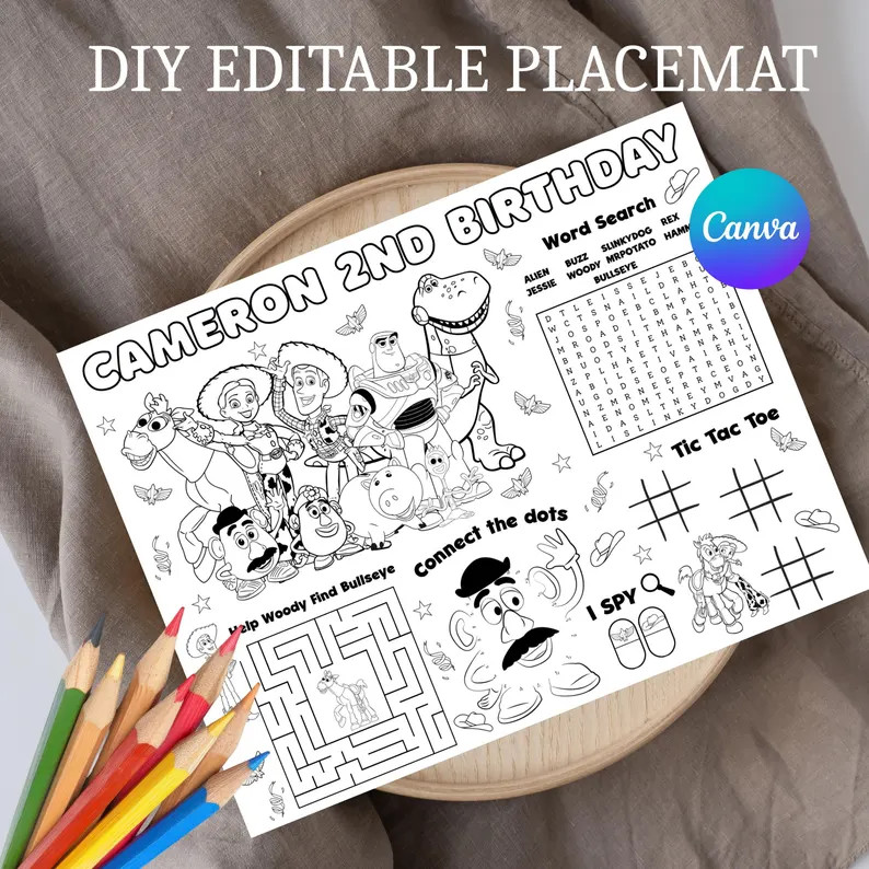 Toy Story Birthday Party Activity Sheet, Woody Party Coloring, Birthday Party Placemat (Digital F... | Etsy (Global)