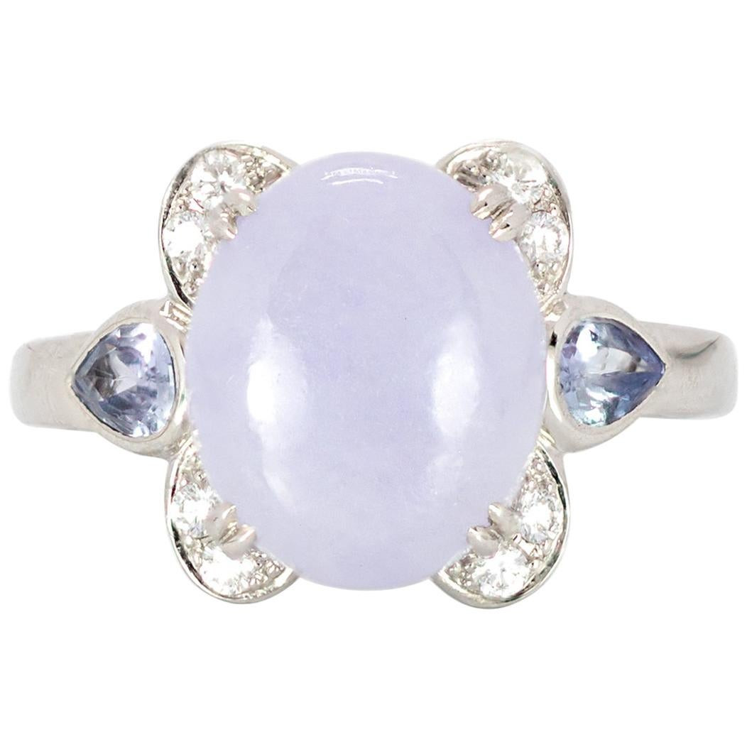 4.3 Carat Lavender Jadeite Ring with 1.02 Carat of Tanzanite and Diamonds Set | 1stDibs