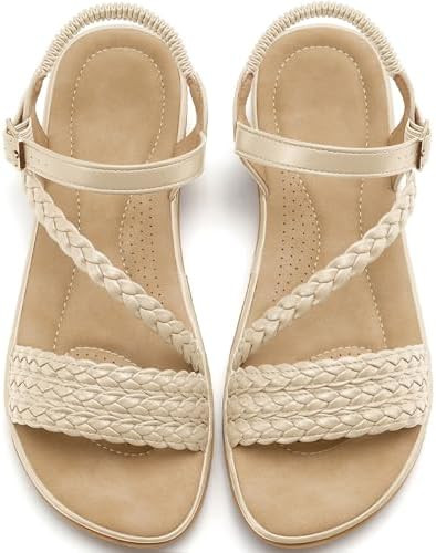 Aomigoct Dressy Womens Sandals Summer: Comfortable Strappy Flats Sandals Women - Casual Walking W... | Amazon (US)