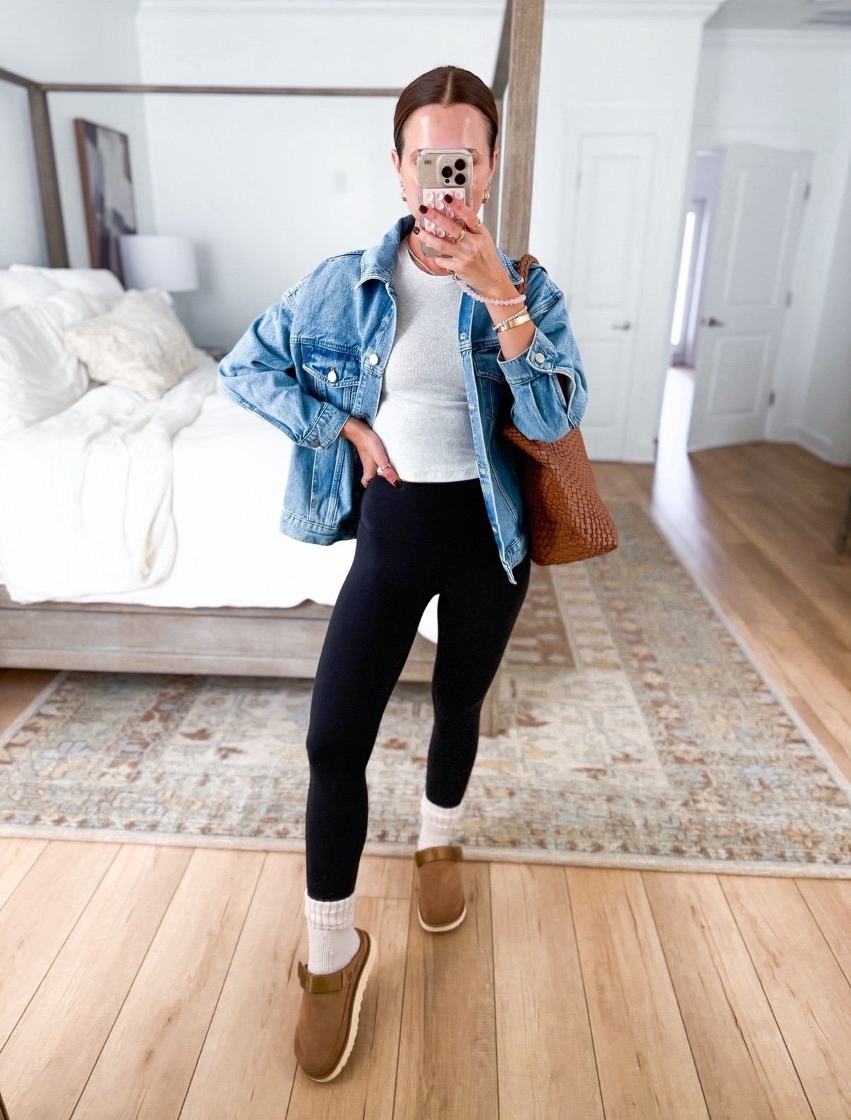 Fall outfit. Fall style. Boyfriend style denim jacket in XXS petite. Ugg golden star clogs - I sized up half a size to make room for socks! Lululemon align leggings 23” sz 0. Aritzia ribbed crop tee in XS. #

#LTKGiftGuide #LTKCyberWeek #LTKHoliday