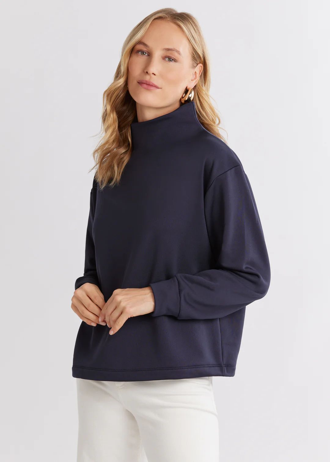 Demi Mock Neck in Power Stretch (Navy) | Dudley Stephens