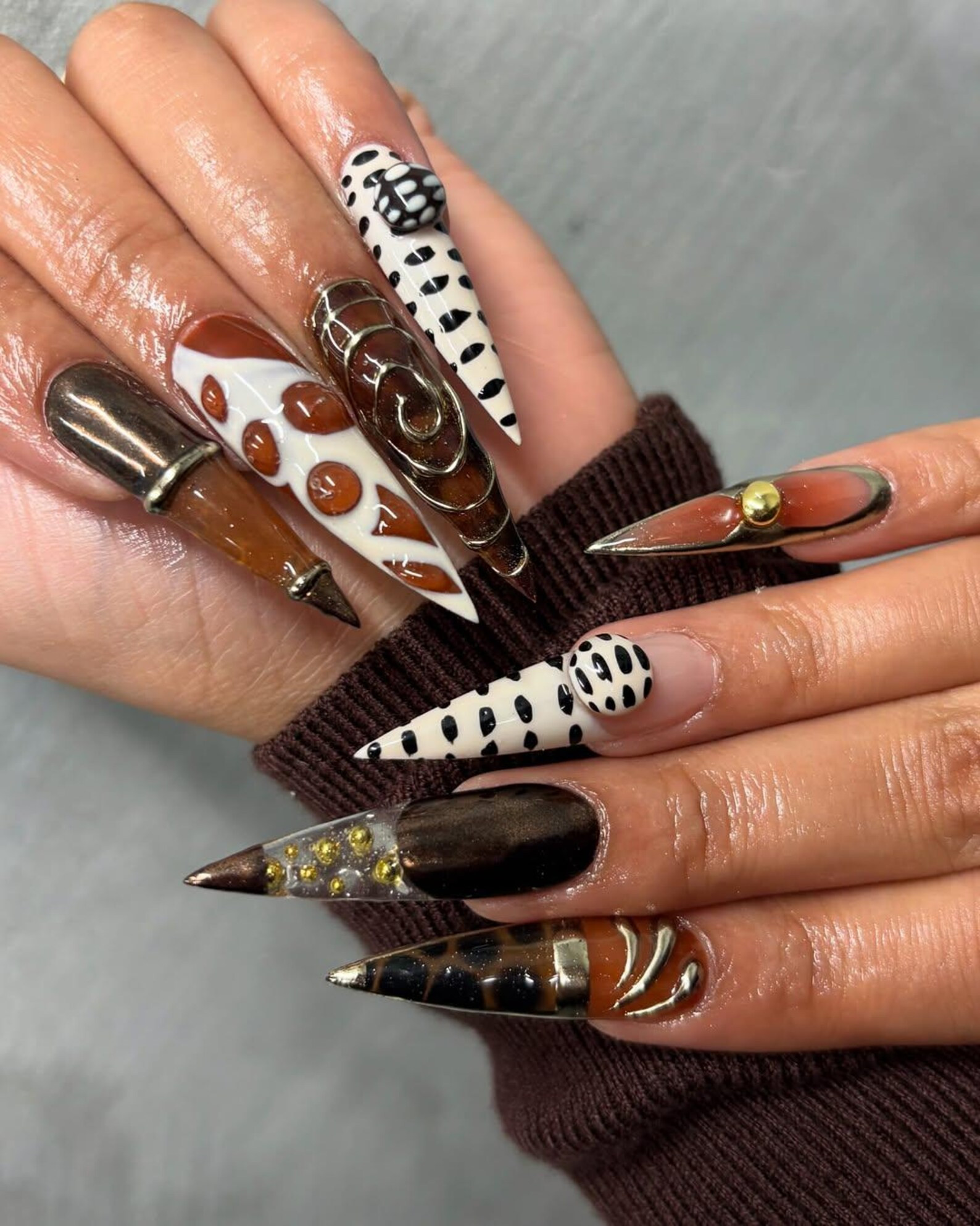 Safari Shell Sculpture Press on Nails | Abstract Tribal Textures | Spiked 3D Gel Art | Brown Leop... | Etsy (US)