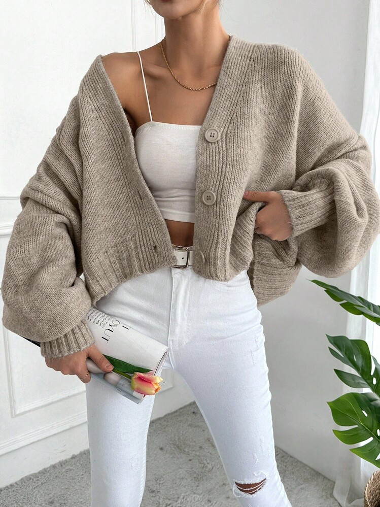 SHEIN Solid Color Button Up Cardigan | SHEIN
