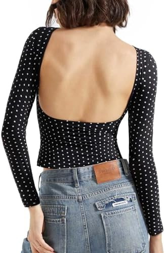 SUUKSESS Women Backless Going Out Tops Double Lined Open Back Basic Long Sleeve | Amazon (US)