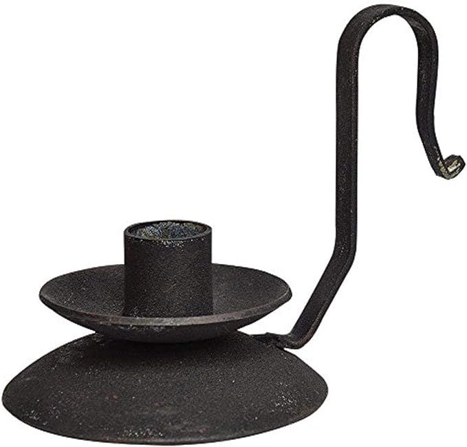 CWI Gifts 3.75" Distressed Black Iron Taper Candle Holder with Curved Handle | Amazon (US)