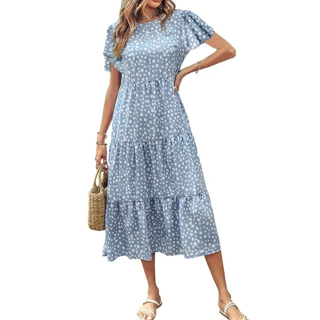 Fantaslook Dresses for Women Summer Casual Boho Dress Floral Print Ruffle Sleeve Midi Beach Dress... | Walmart (US)