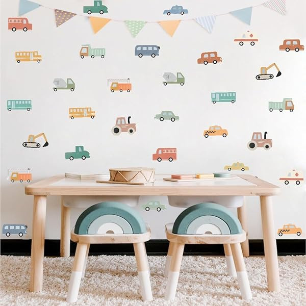 Car and Truck Wall Decals - Nursery Decor, Watercolor Wall Art, Kids Room Decal, Transportation W... | Amazon (US)
