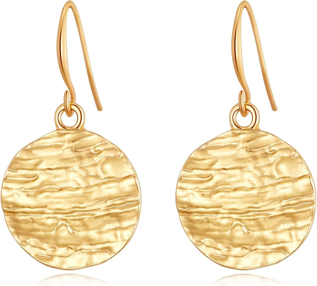 Gold Earrings 14k Gold Plated Hoop Earrings Dainty Pearl hoop Disc Coin Bead Starfish Teardrop Ci... | Amazon (US)