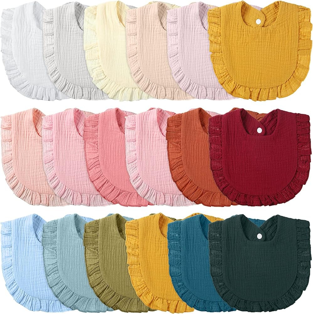 18 Pcs Muslin Baby Bibs Bulk Baby Bandana Drool Bibs Cute Ruffle Bibs Absorbent Cotton Teething B... | Amazon (US)