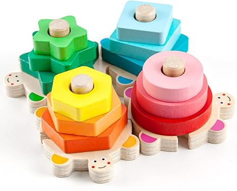 WOOD CITY Stacking Toys for Toddlers 1-3, Montessori Shape Sorter Baby Toys 12-18 Months, Wooden ... | Amazon (US)