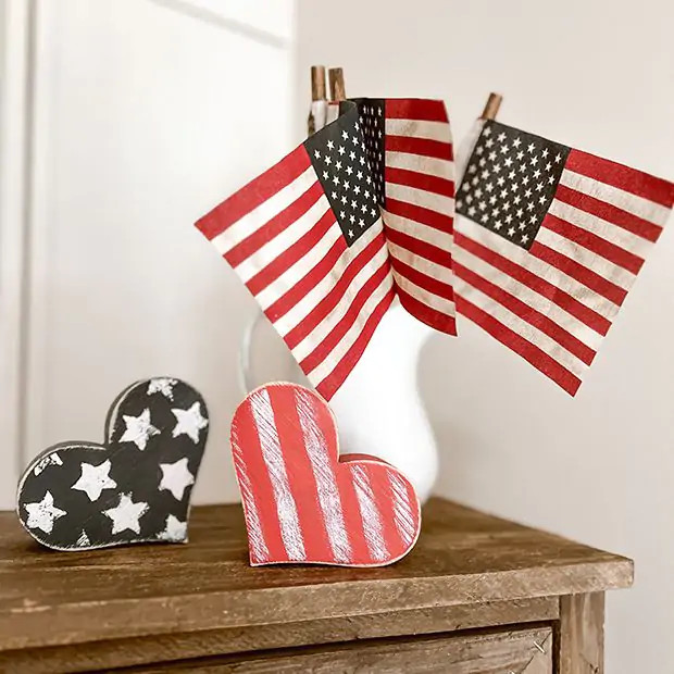 Hand Painted Patriotic Wooden Hearts Set of 3 | Antique Farm House