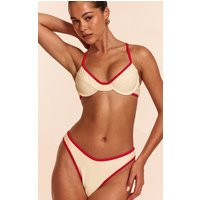 Cream Contrast Red Binding Tanga Bikini Bottoms | PrettyLittleThing US