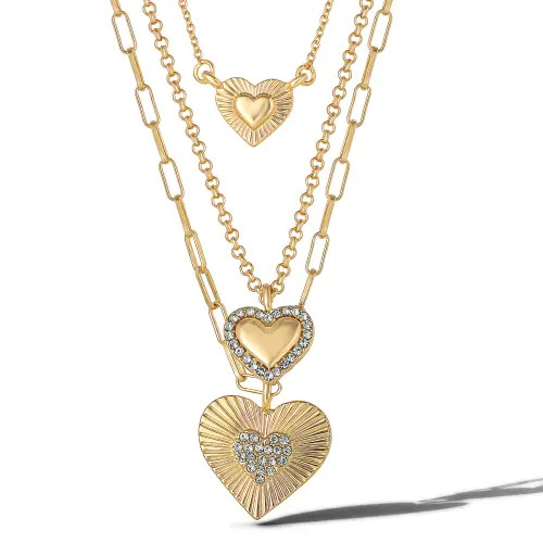 Jessica Simpson Triple Layered Gold-Tone Heart Pendant Necklace at Nordstrom | Nordstrom
