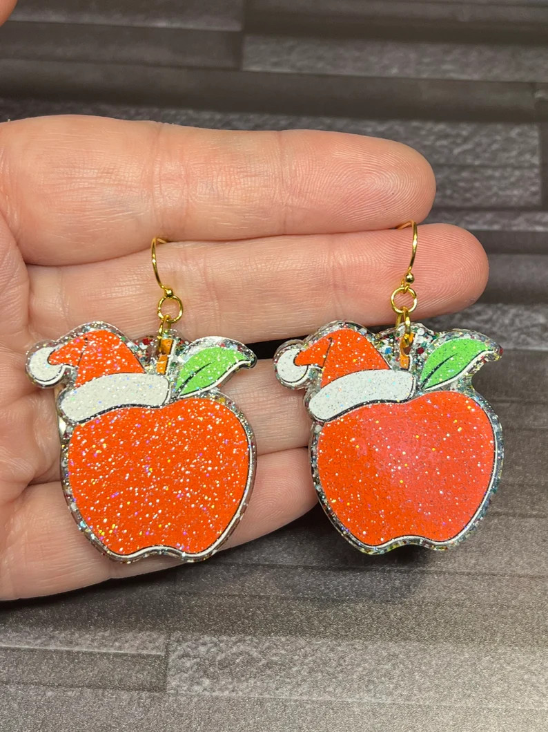Apple With Santa Hat Earrings Christmas Gift for Festive - Etsy | Etsy (US)