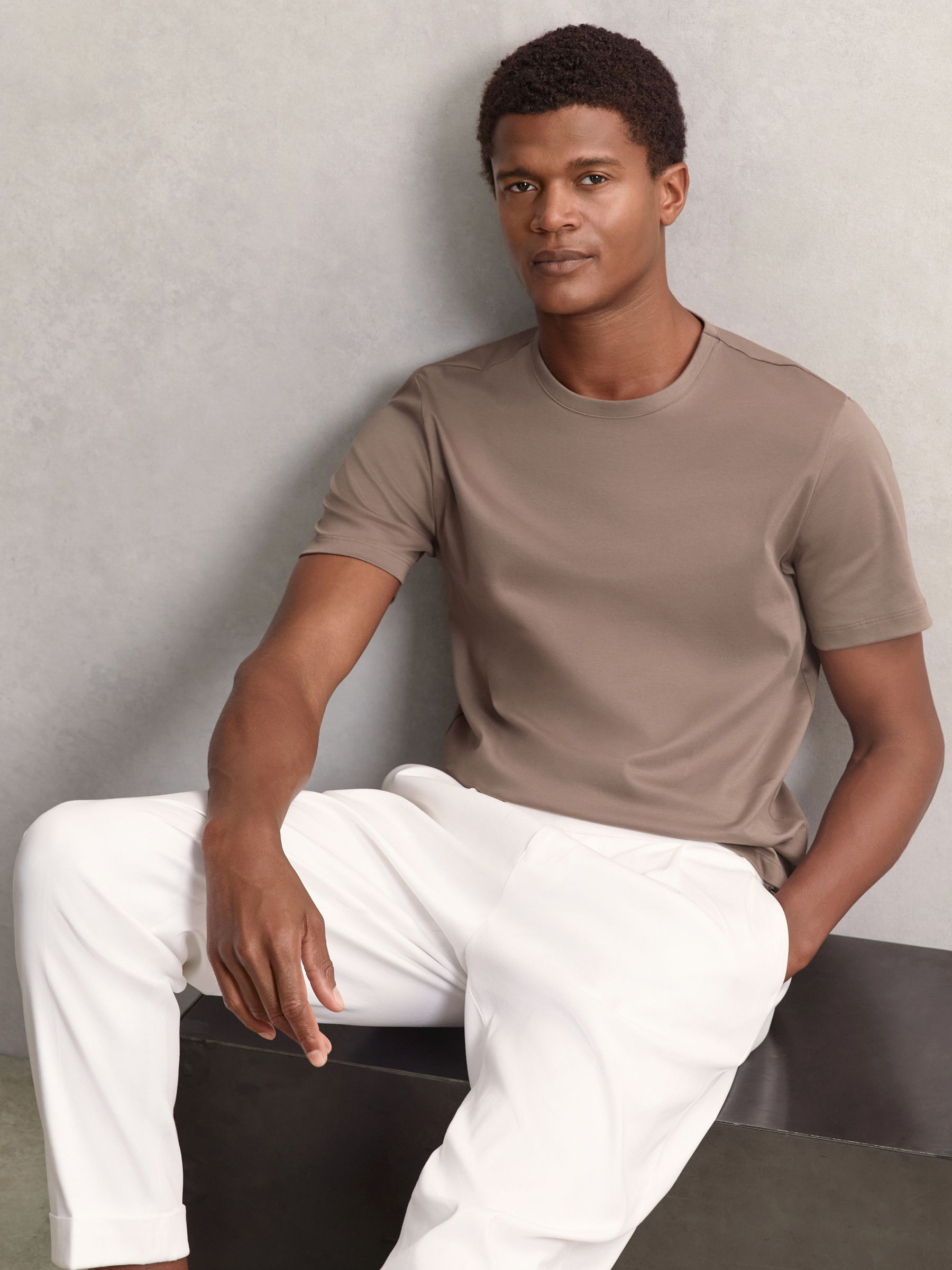 Airwater-Cotton Crew-Neck T-Shirt in Taupe Brown | Reiss US