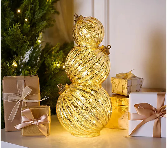 14" Lit Stacked Fluted Mercury Glass Ornaments by Valerie - QVC.com | QVC