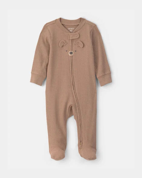 Baby Bear Cotton 2-Way Zip Sleep & Play Pajamas - Brown | Carter's Inc