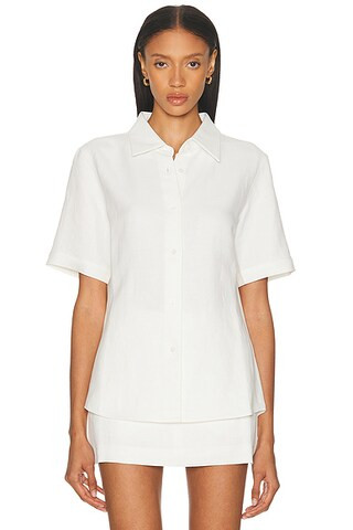 Short Sleeve Linen Button Up Top | FWRD 