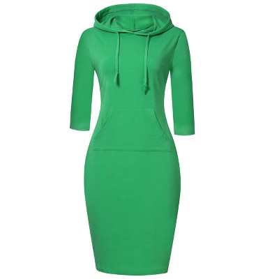 3/4 Sleeve Dresses for Women Pocket Knee Length Sweatshirt Pullover Hoodie Dress, Green, XS | Target