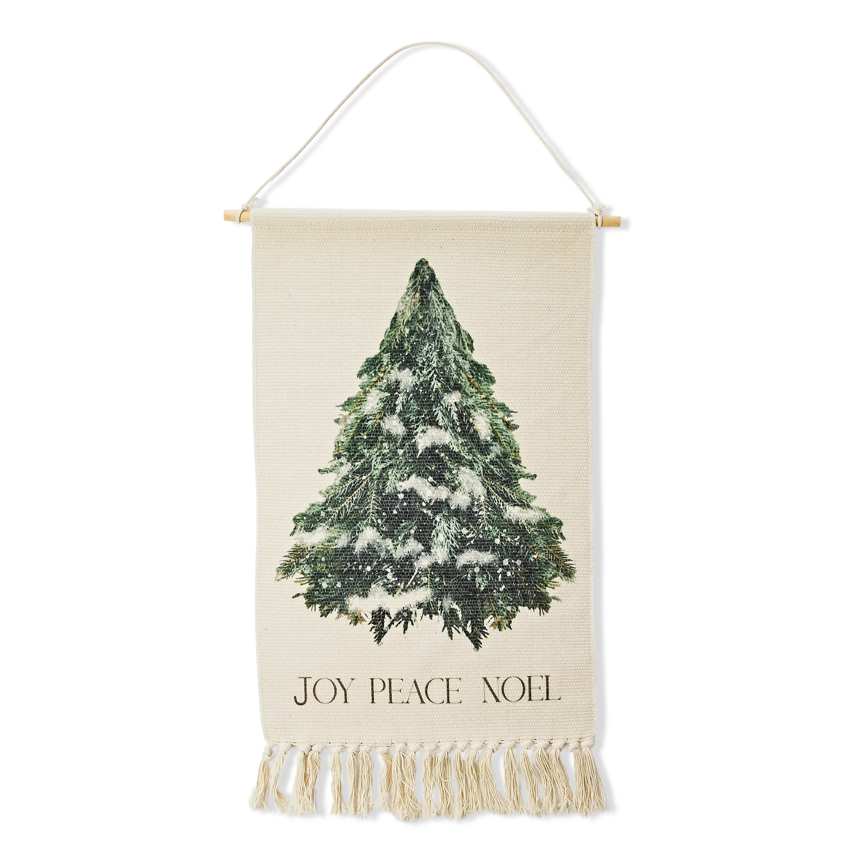 Holiday Time 1 Piece Cream Christmas Tree Fabric Tapestry Wall Decor 34.3” | Walmart (US)