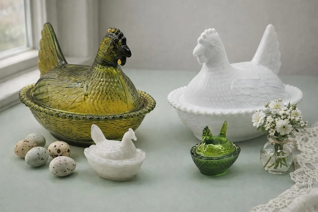 Vintage Milk Glass Hen on Nest – Brood of 4, Cottage Décor - Etsy | Etsy (US)