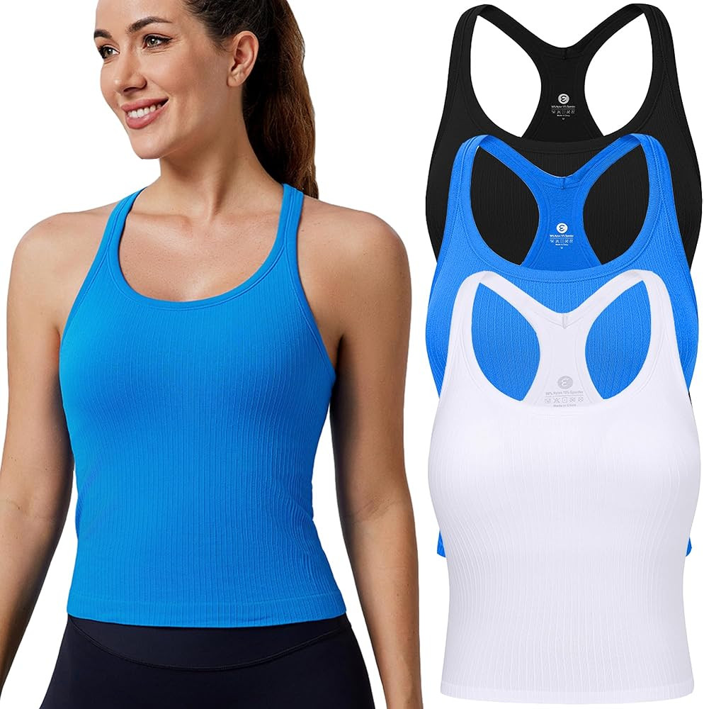 Evercute Women's 1/2/3 Pack Ribbed Workout Tank Tops with Built in Bra Racerback Seamless Crop Ta... | Amazon (US)