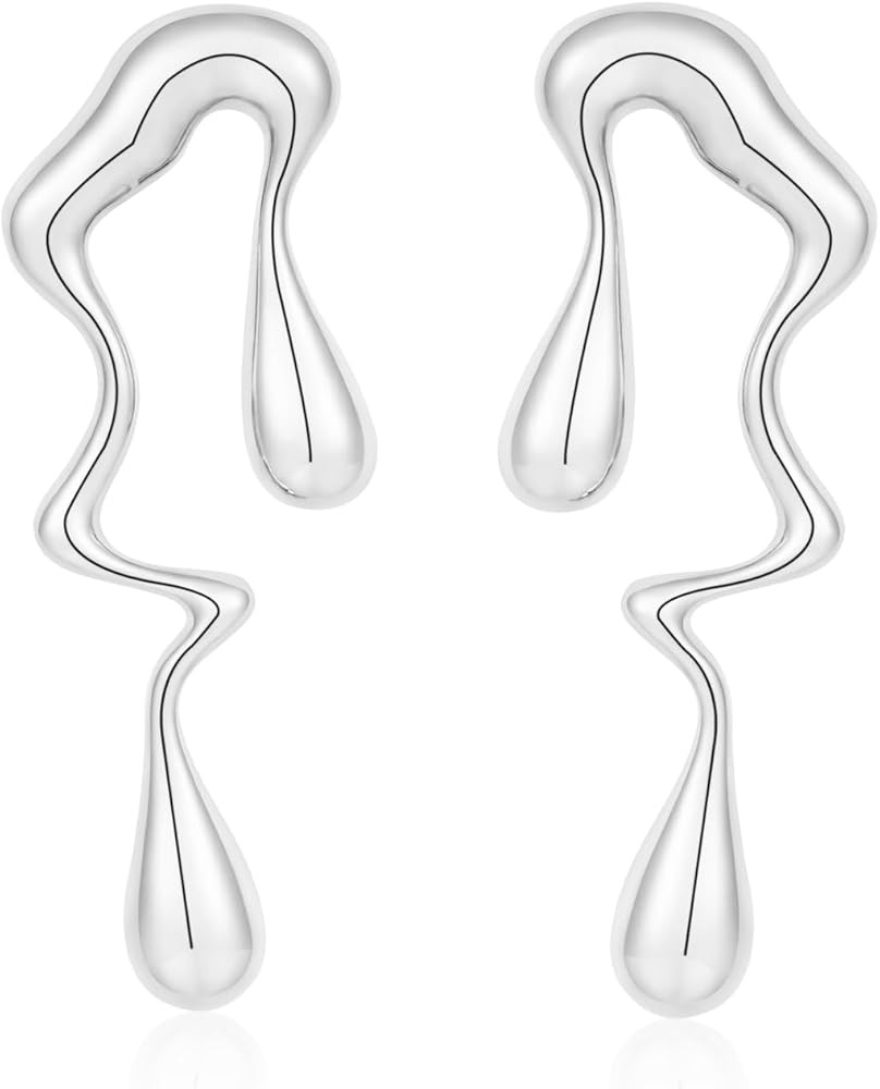 Gold Earrings for Women 14K Gold Plated Chunky Gold Earrings Fin Drop Earrings Dupes Irregular Wa... | Amazon (US)