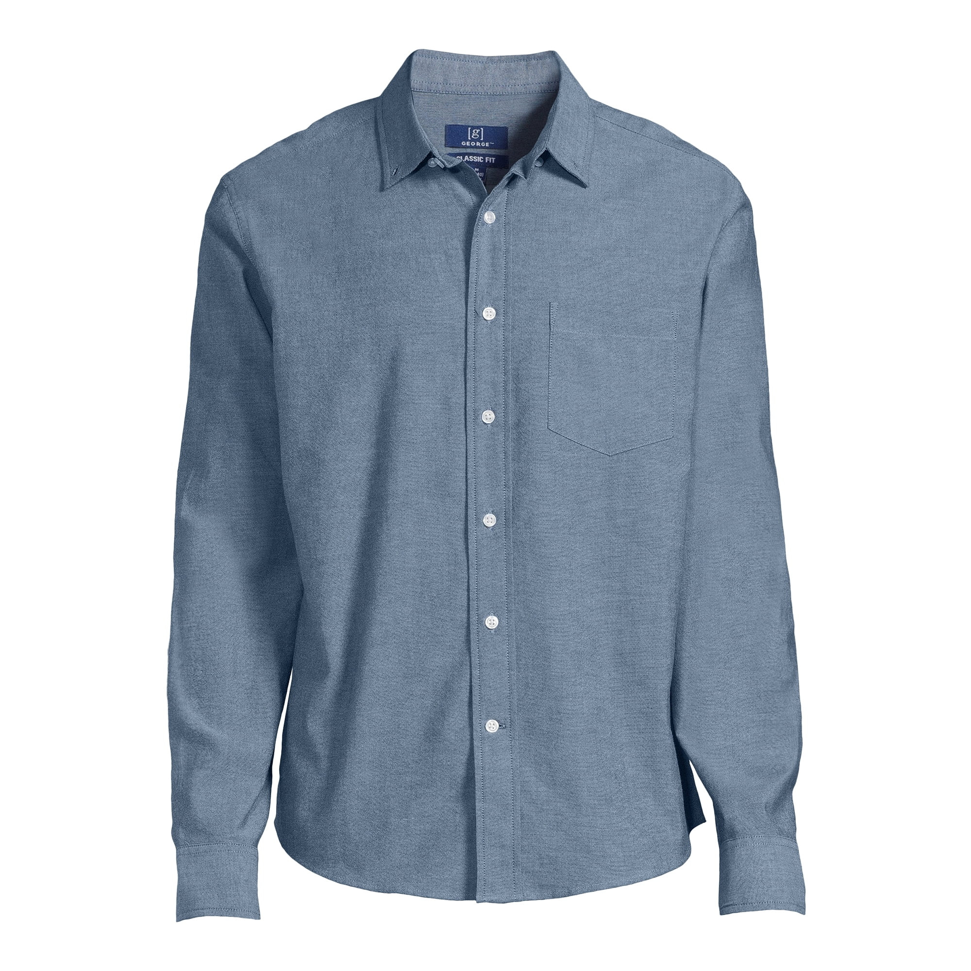 George Men's Long Sleeve Poplin Button-Up Shirt | Walmart (US)