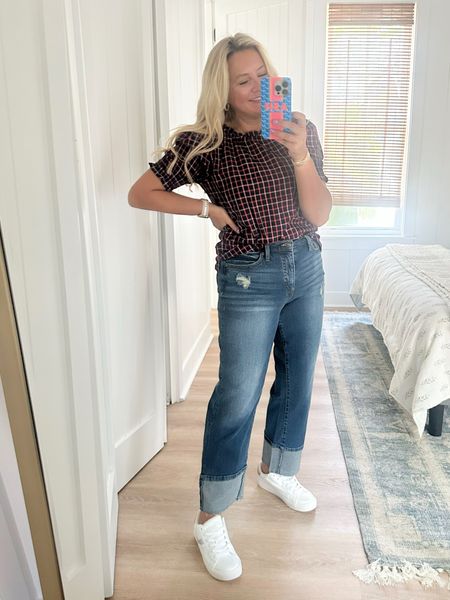 Cutest plaid top via free assembly from Walmart. Wearing size small. Jeans are 6  

#LTKover40 #LTKstyletip #LTKunder50
