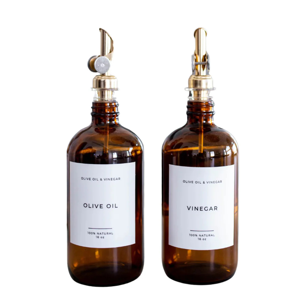 Amber Glass Oil & Vinegar Bottles (Set of 2) | Heritage House