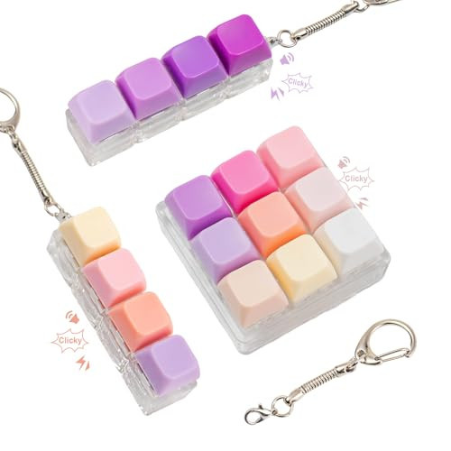 3 Pcs Keyboard Fidget Toy for Adults, Loud Clicky Keyboard Fidget Keychain, Button Fidget Clicker Stress Relief Sensory Toys for Anxiety Decompression Gift (Purple Pink) | Amazon (US)