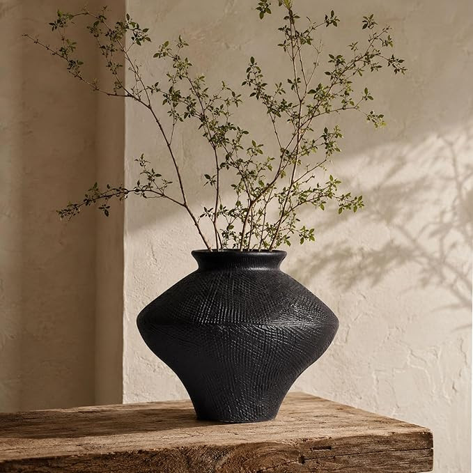 Wabi Sabi Vintage Black Vase, 6.3" Tall Wabi Sabi Decor Rustic Farmhouse Pottery Vase for Centerp... | Amazon (US)